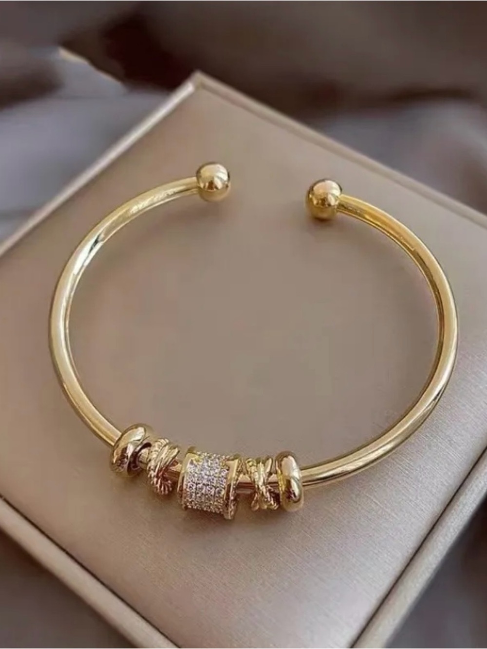 Gold CZ Geometric Charm Cuff Bangle Adjustable Open Styling Bracelet Women New